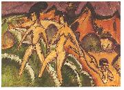 Ernst Ludwig Kirchner Female nudes striding into the sea Sweden oil painting artist